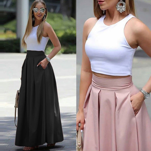 Belezza-coloured pleated skirt with high waist