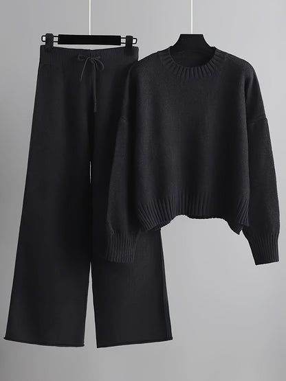 Women's Knit Lounge Set | Cozy Pullover Sweater and Wide-Leg Pants Outfit for Relaxed Comfort