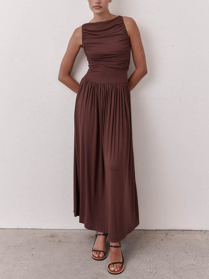 Elegant Pleated Sleeveless Maxi Dress