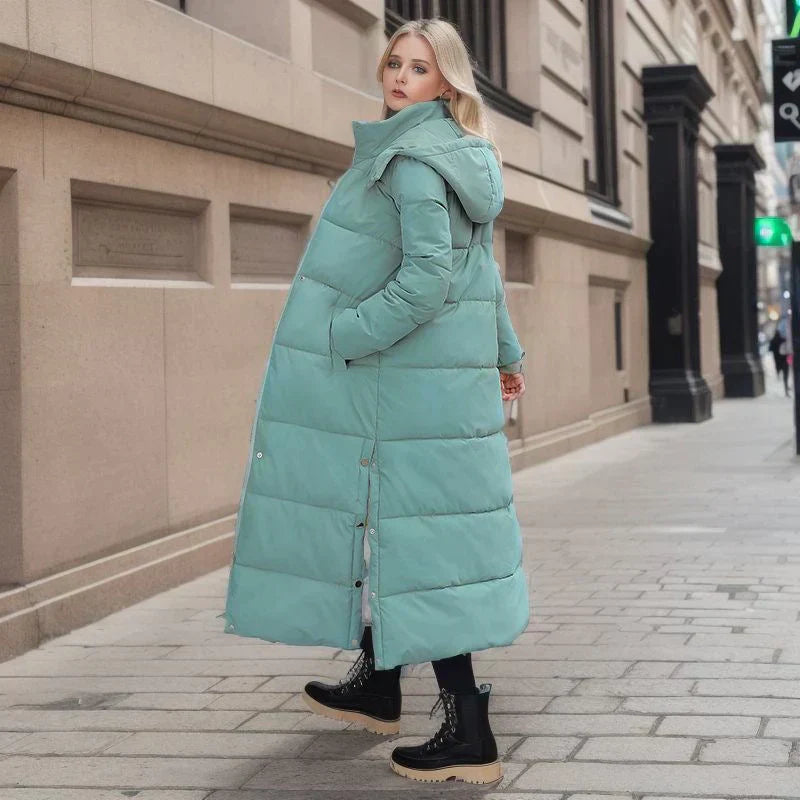 Women's Long Puffer Coat with Hood | Warm Winter Maxi Down Jacket