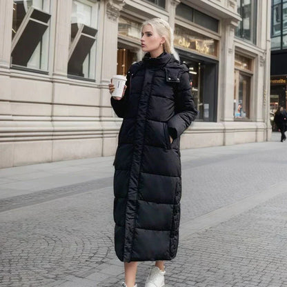 Women's Long Puffer Coat with Hood | Warm Winter Maxi Down Jacket