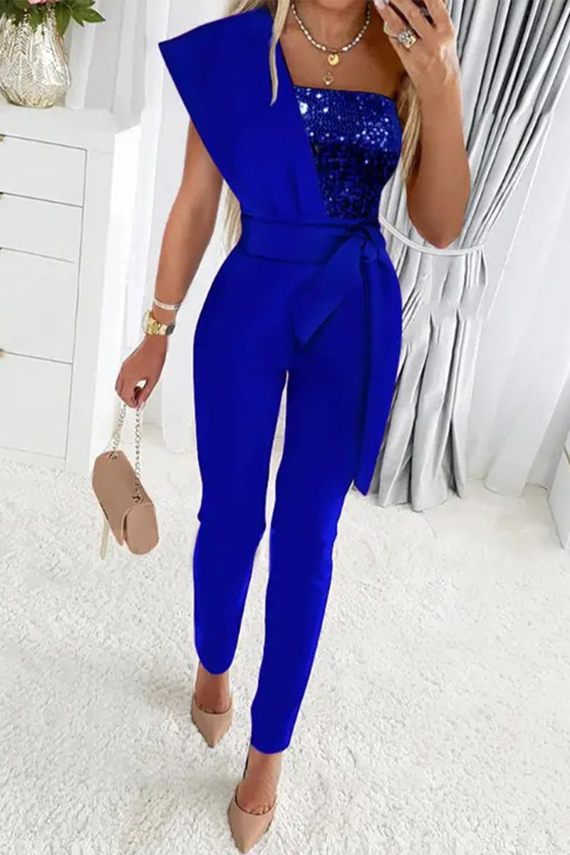 Belezza - elegant sequin asymmetrical collar jumpsuit