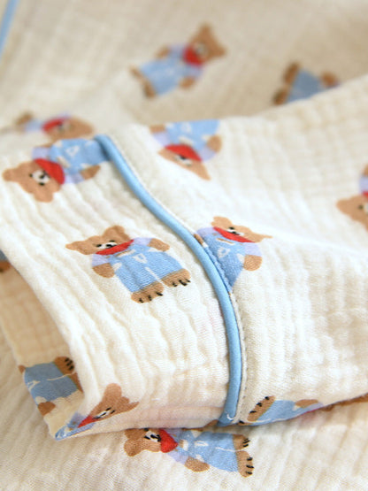 Cotton Long Sleeve Bear Print Pajamas Set