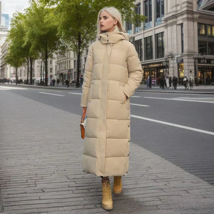 Women's Long Puffer Coat with Hood | Warm Winter Maxi Down Jacket