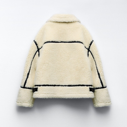 Women's Faux Shearling Zip Coat | Warm Winter Coat with Contrast Edge