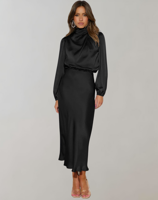 Belezza - Long-Sleeved Satin Dress