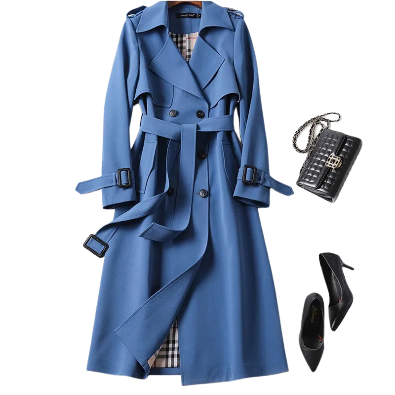 Women's Classic Trench Coat | Double Lined Long Jacket with Belt