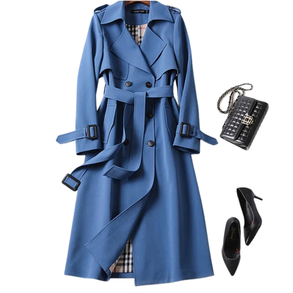 Women's Classic Trench Coat | Double Lined Long Jacket with Belt