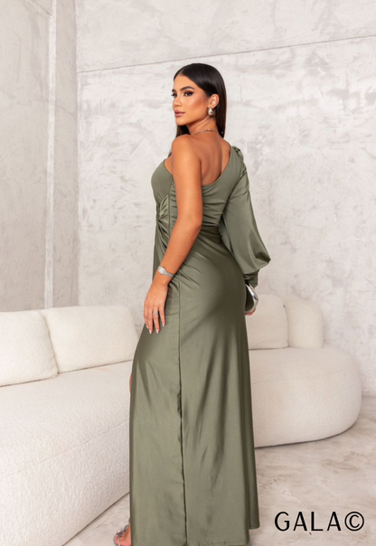 Belezza - One Shoulder Long Sleeve Pleated Dress