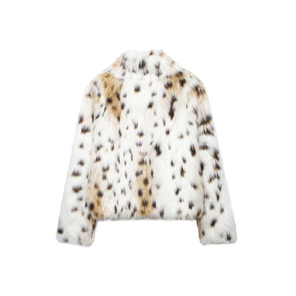 Women's Faux Fur Leopard Coat | Stylish Animal Print Winter Jacket for Casual and Party Wear