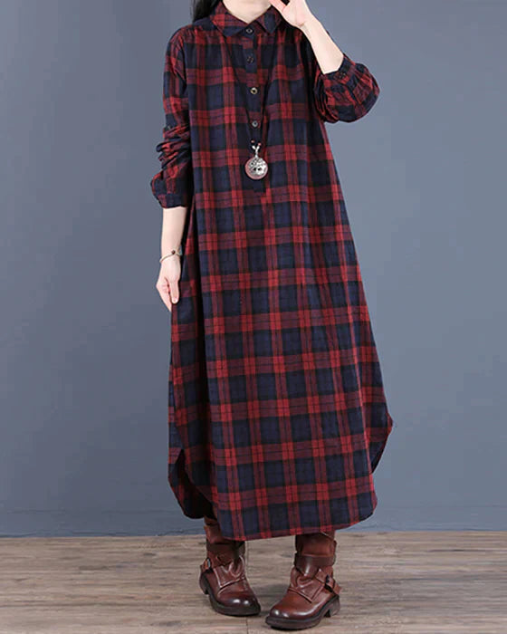 Belezza Lefèvre | Long-Sleeved Plaid Shirt Dress