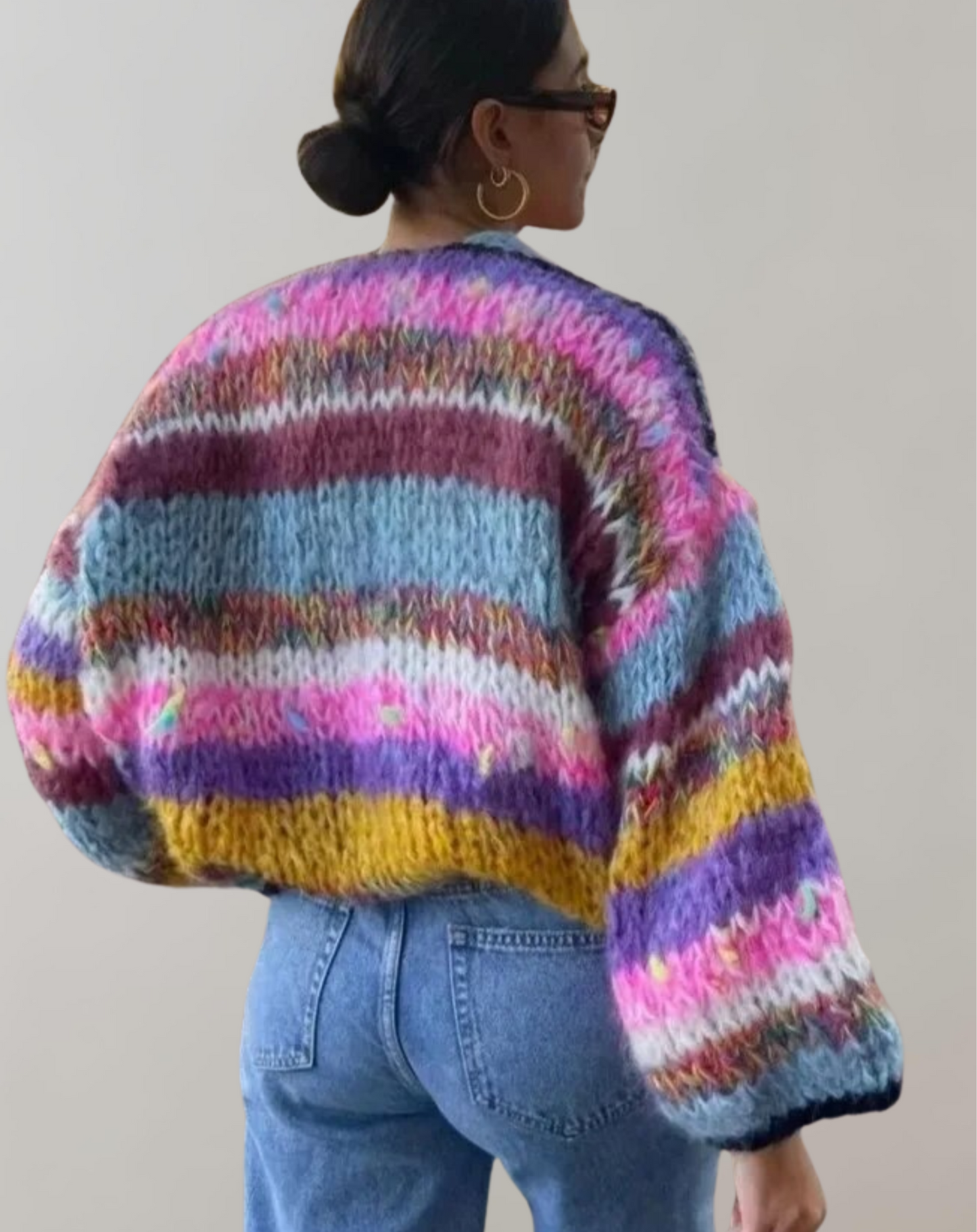 Women's Multicolour Chunky Knit Cardigan | Vibrant Warmth & Boho Style