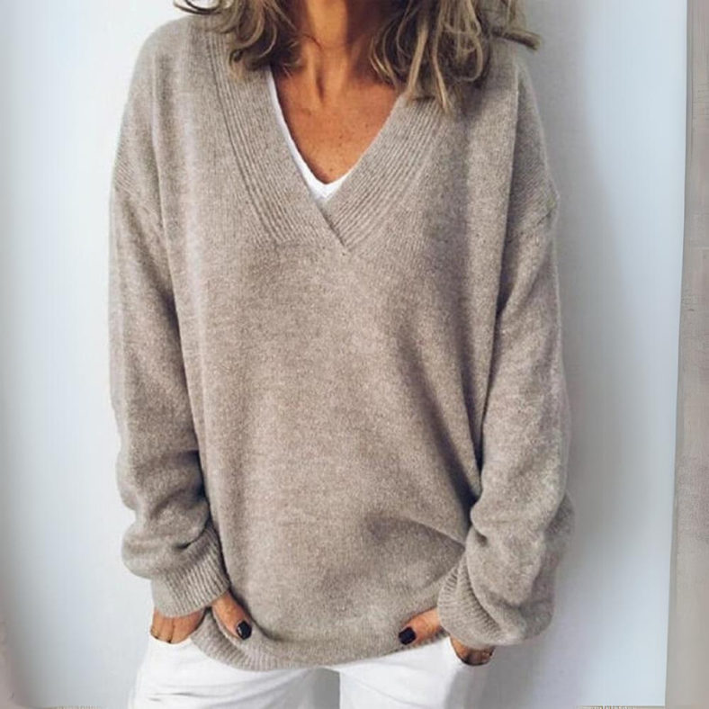 Women's V-Neck Oversized Sweater | Soft Casual Knit Pullover Jumper