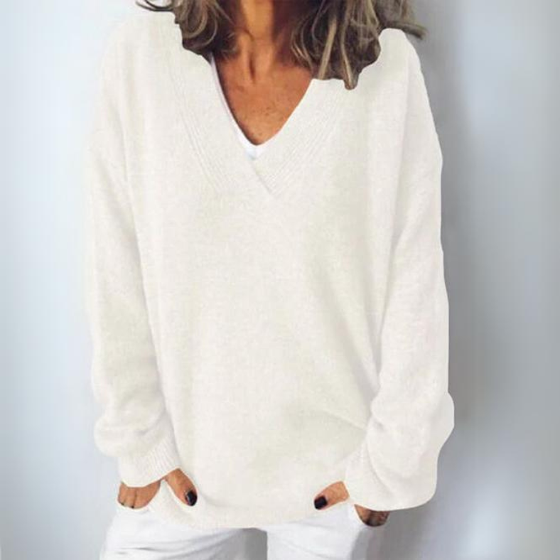 Women's V-Neck Oversized Sweater | Soft Casual Knit Pullover Jumper