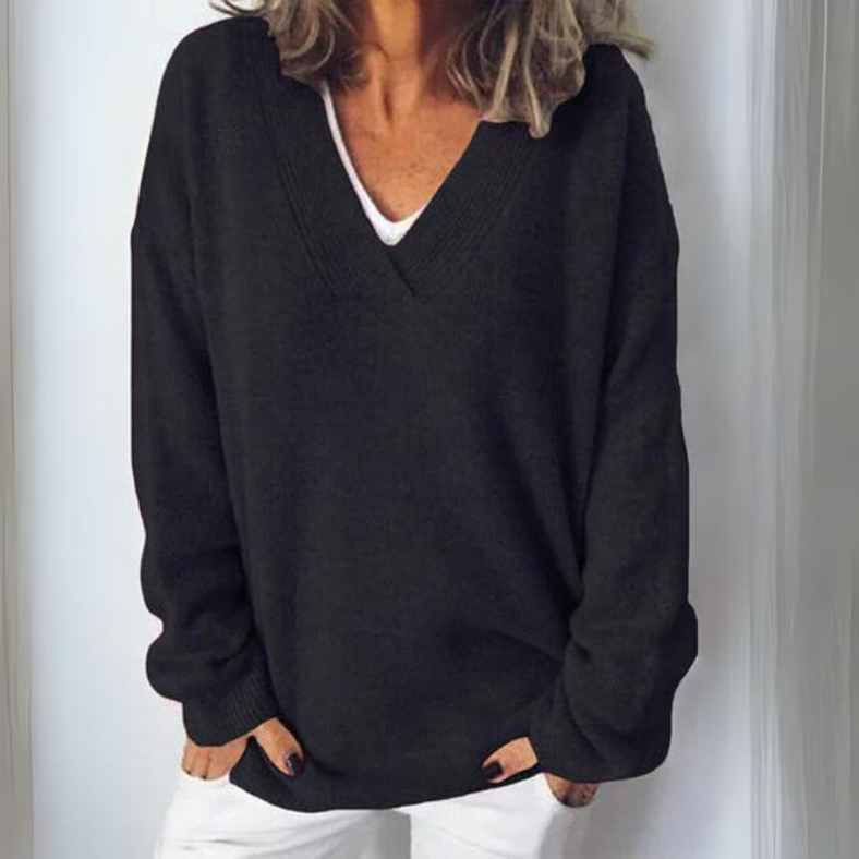 Women's V-Neck Oversized Sweater | Soft Casual Knit Pullover Jumper