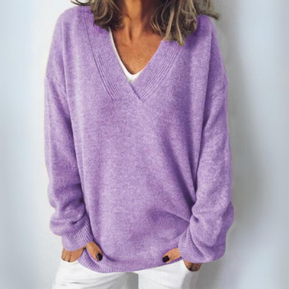 Women's V-Neck Oversized Sweater | Soft Casual Knit Pullover Jumper