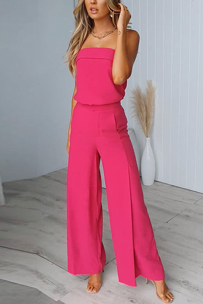 Belezza - Strapless Tube & Wide Leg Pants Set