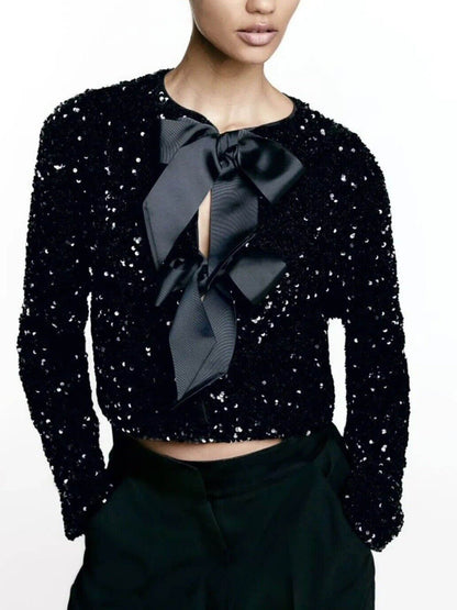 Tie-front Sequined Jacket