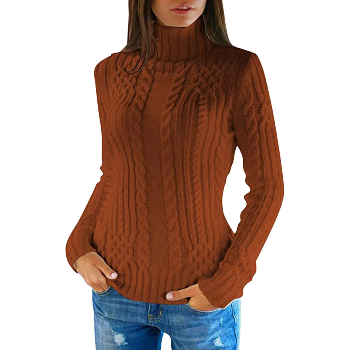 Belezza Sweater | Cable Knit Turtleneck Sweater for Women