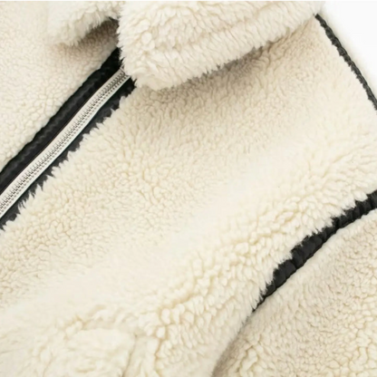 Women's Faux Shearling Zip Coat | Warm Winter Coat with Contrast Edge