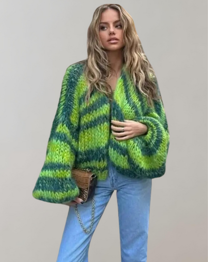 Women's Multicolour Chunky Knit Cardigan | Vibrant Warmth & Boho Style