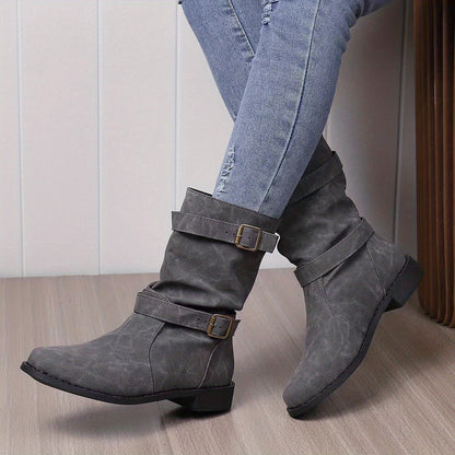 Belezza charm slouchy buckle strap western ankle boots