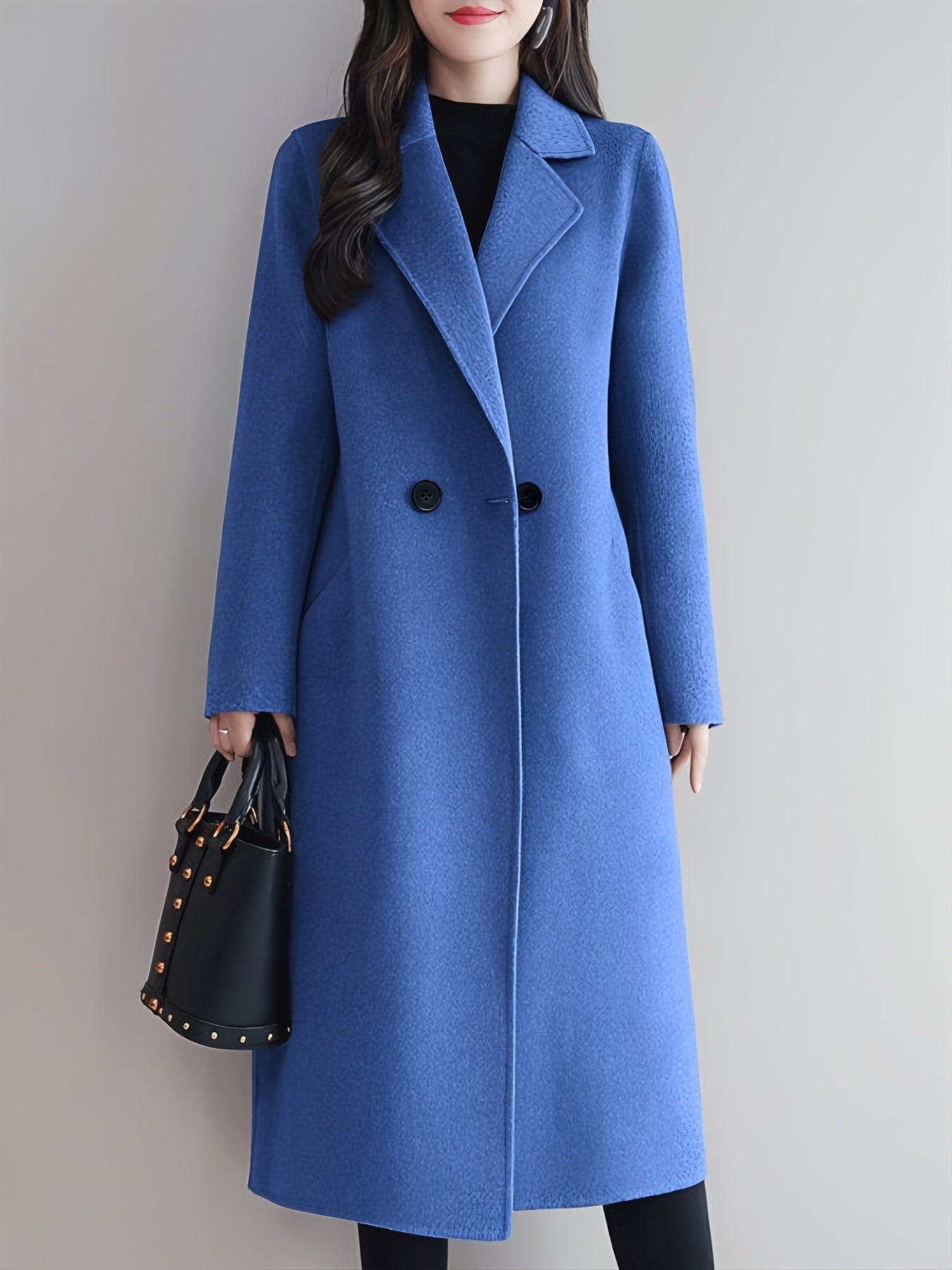 Belezza - Classic Elegant Blue Long-Sleeve Buttoned Coat for Women