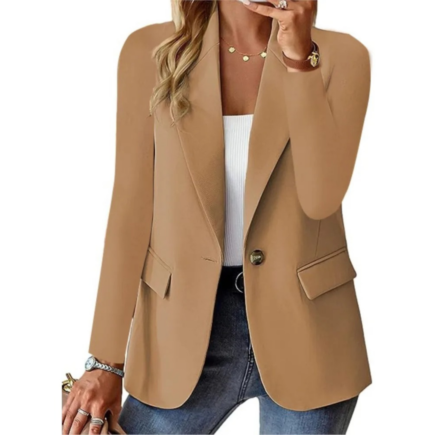 Belezza Casual Long Sleeve Slim Pocket Blazer with Buckle