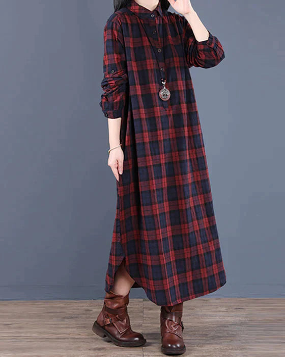 Belezza Lefèvre | Long-Sleeved Plaid Shirt Dress