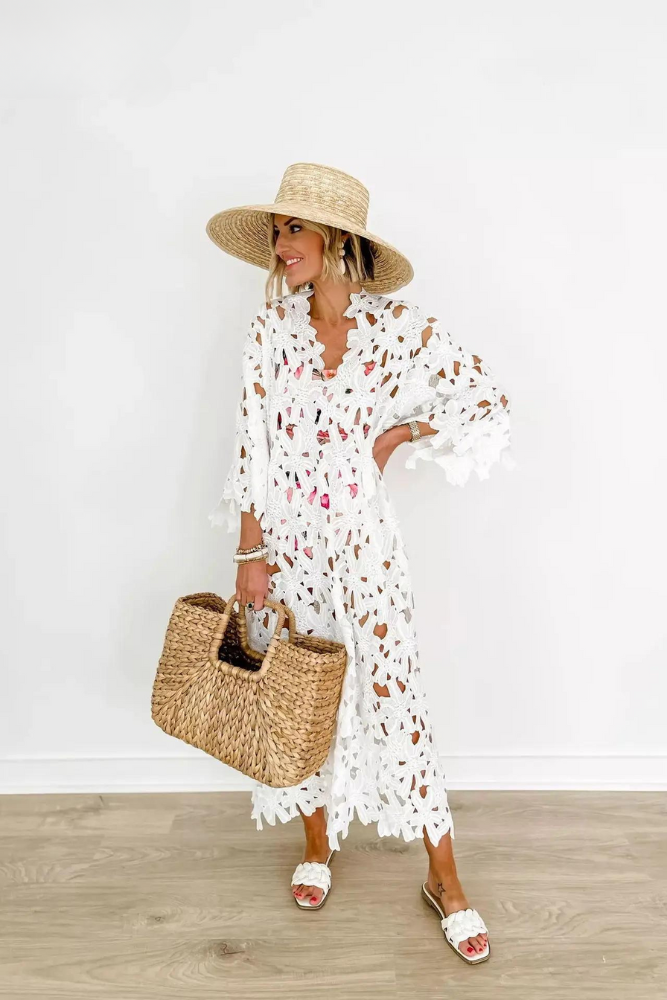 Belezza | Floral Eyelet Cover Up Dress