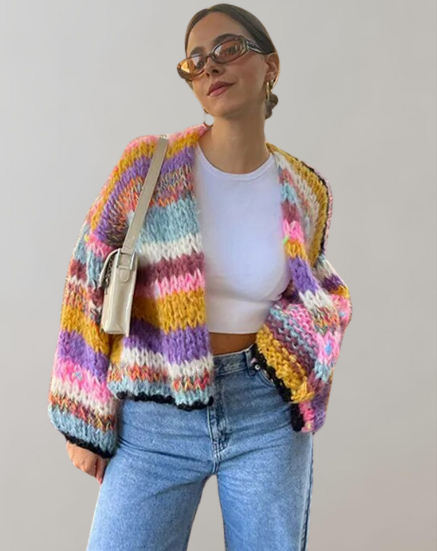 Women's Multicolour Chunky Knit Cardigan | Vibrant Warmth & Boho Style