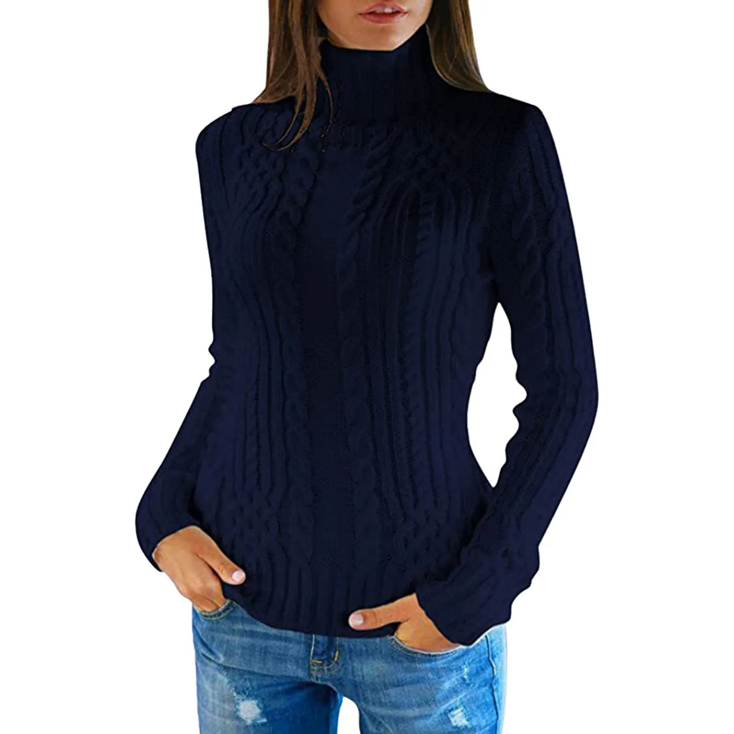 Belezza Sweater | Cable Knit Turtleneck Sweater for Women