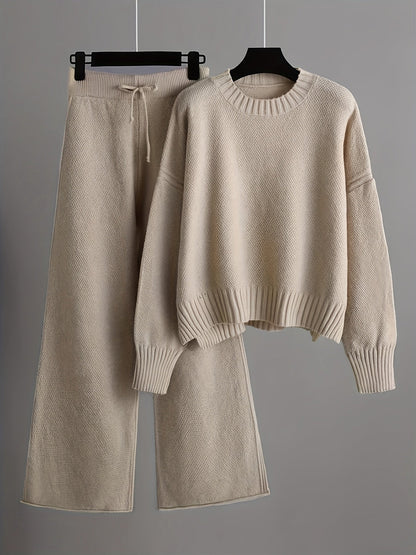 Women's Knit Lounge Set | Cozy Pullover Sweater and Wide-Leg Pants Outfit for Relaxed Comfort