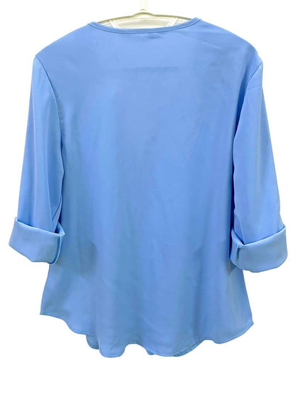 Belezza – casual, ruffled blouse with roll-up sleeves and half zip