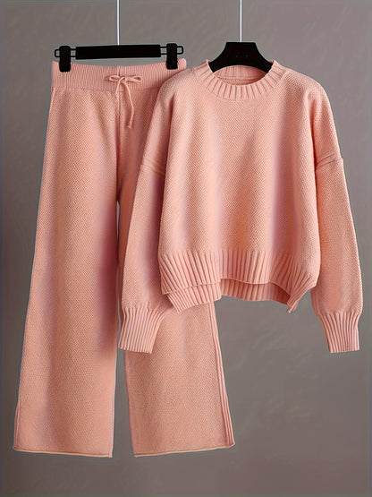 Women's Knit Lounge Set | Cozy Pullover Sweater and Wide-Leg Pants Outfit for Relaxed Comfort