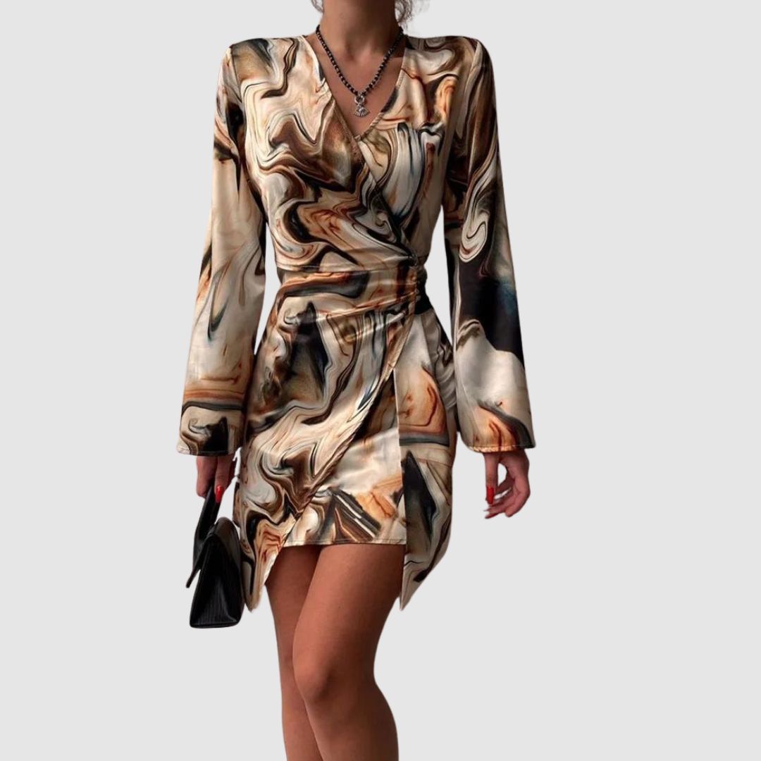 Belezza Wrap Dress With Abstract Marble Print