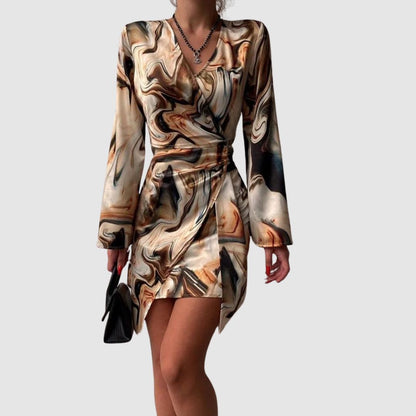 Belezza Wrap Dress With Abstract Marble Print