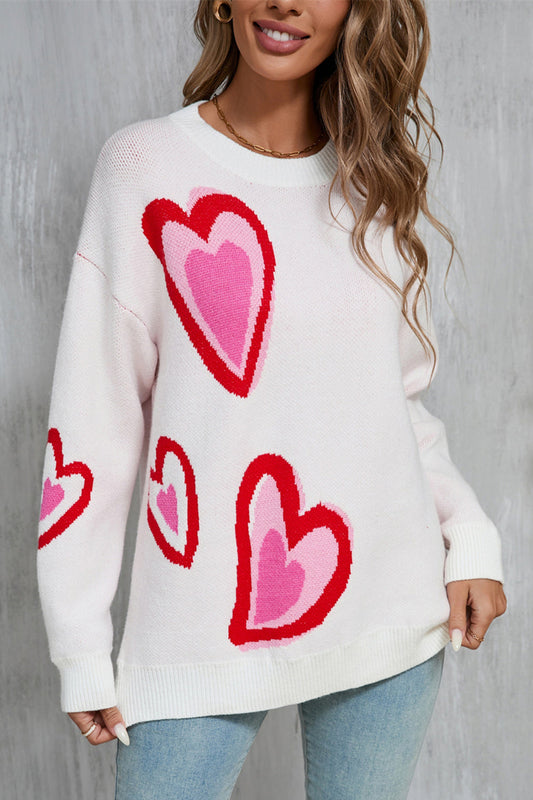 Belezza Sweater | Heart Print Round Neck Sweater