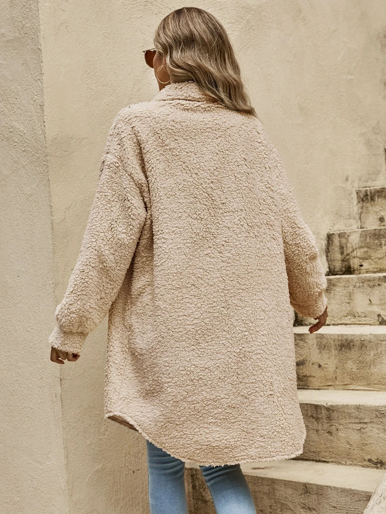 Women's Oversized Teddy Jacket | Casual Long