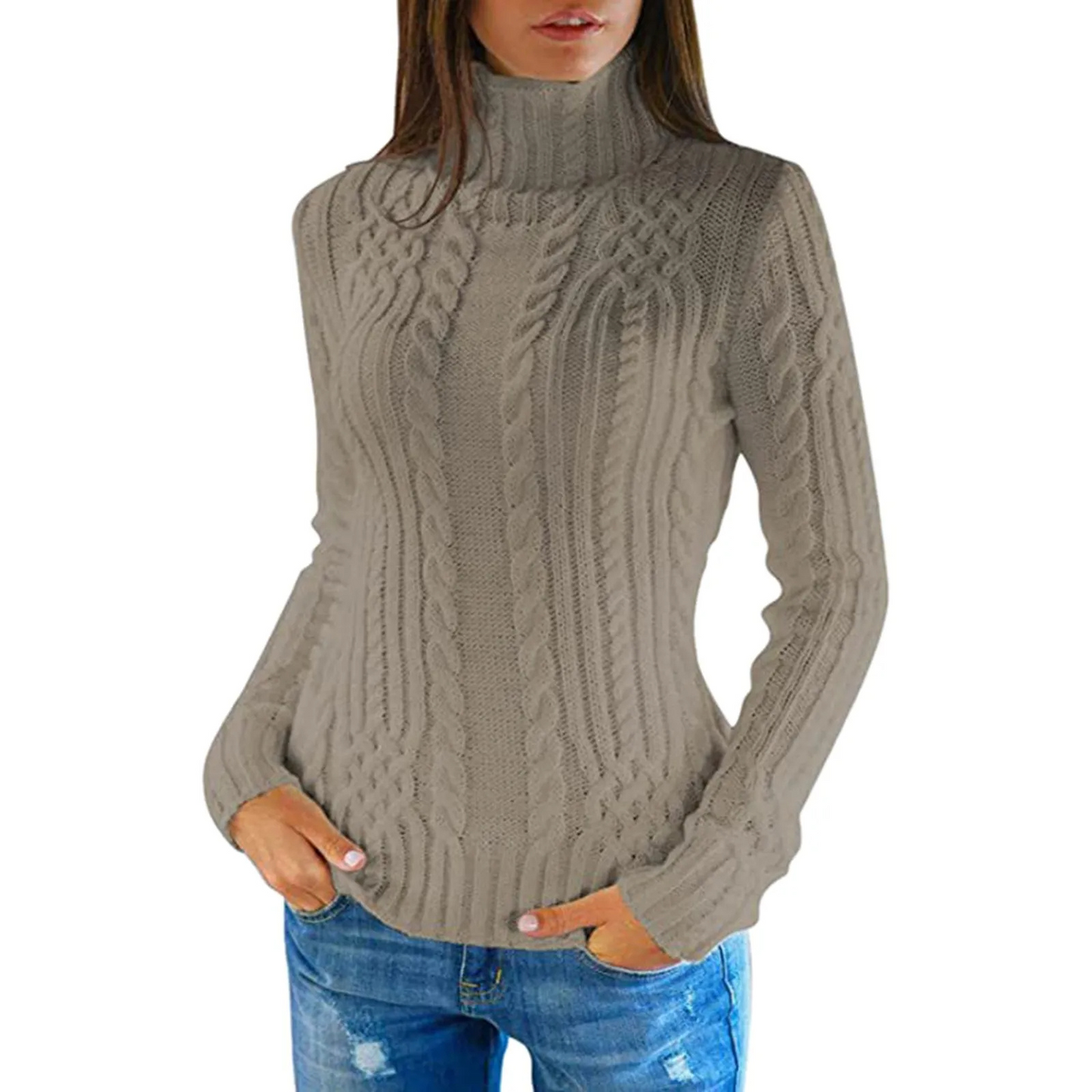 Belezza Sweater | Cable Knit Turtleneck Sweater for Women