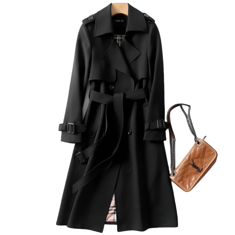 Women's Classic Trench Coat | Double Lined Long Jacket with Belt