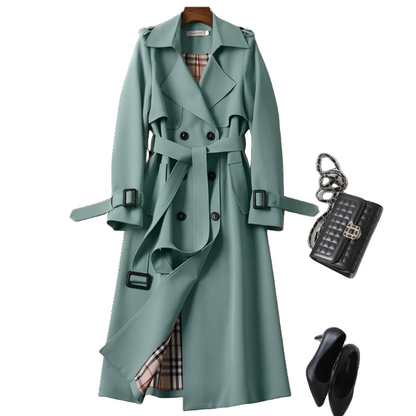 Women's Classic Trench Coat | Double Lined Long Jacket with Belt