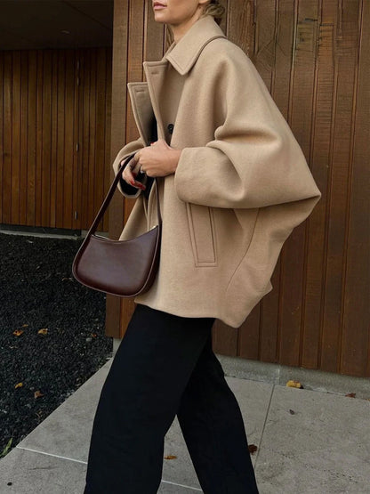 Cropped Oversized Wool Blend Coat