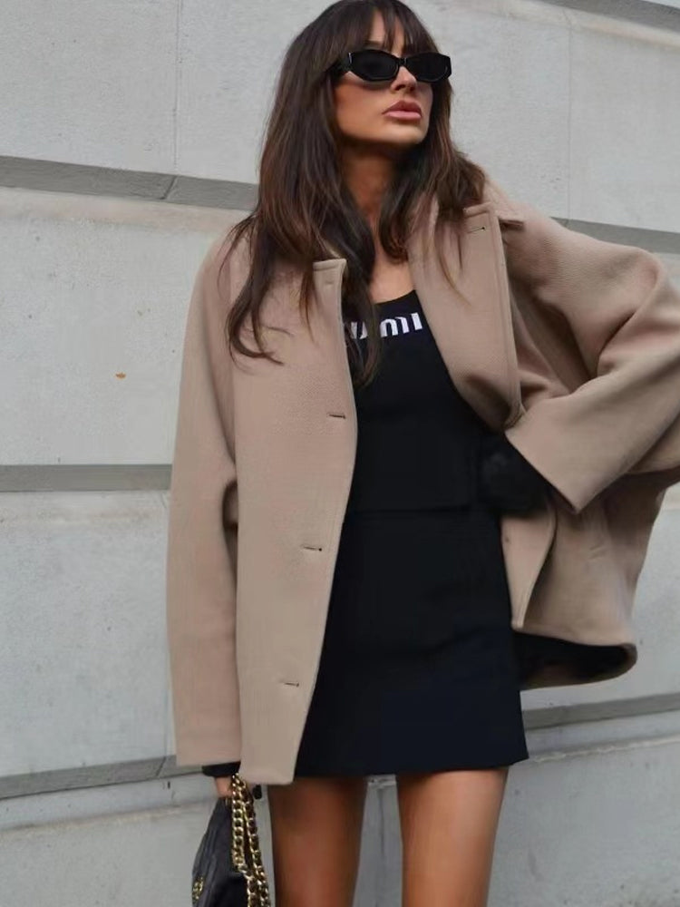 Cropped Oversized Wool Blend Coat