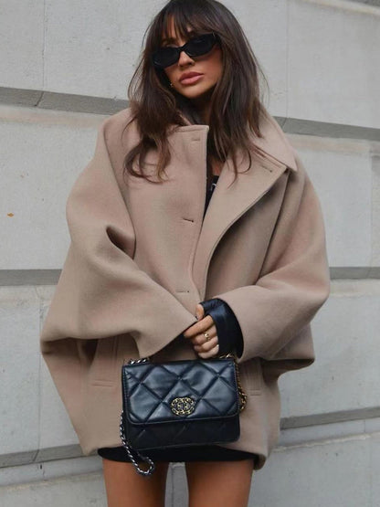 Cropped Oversized Wool Blend Coat