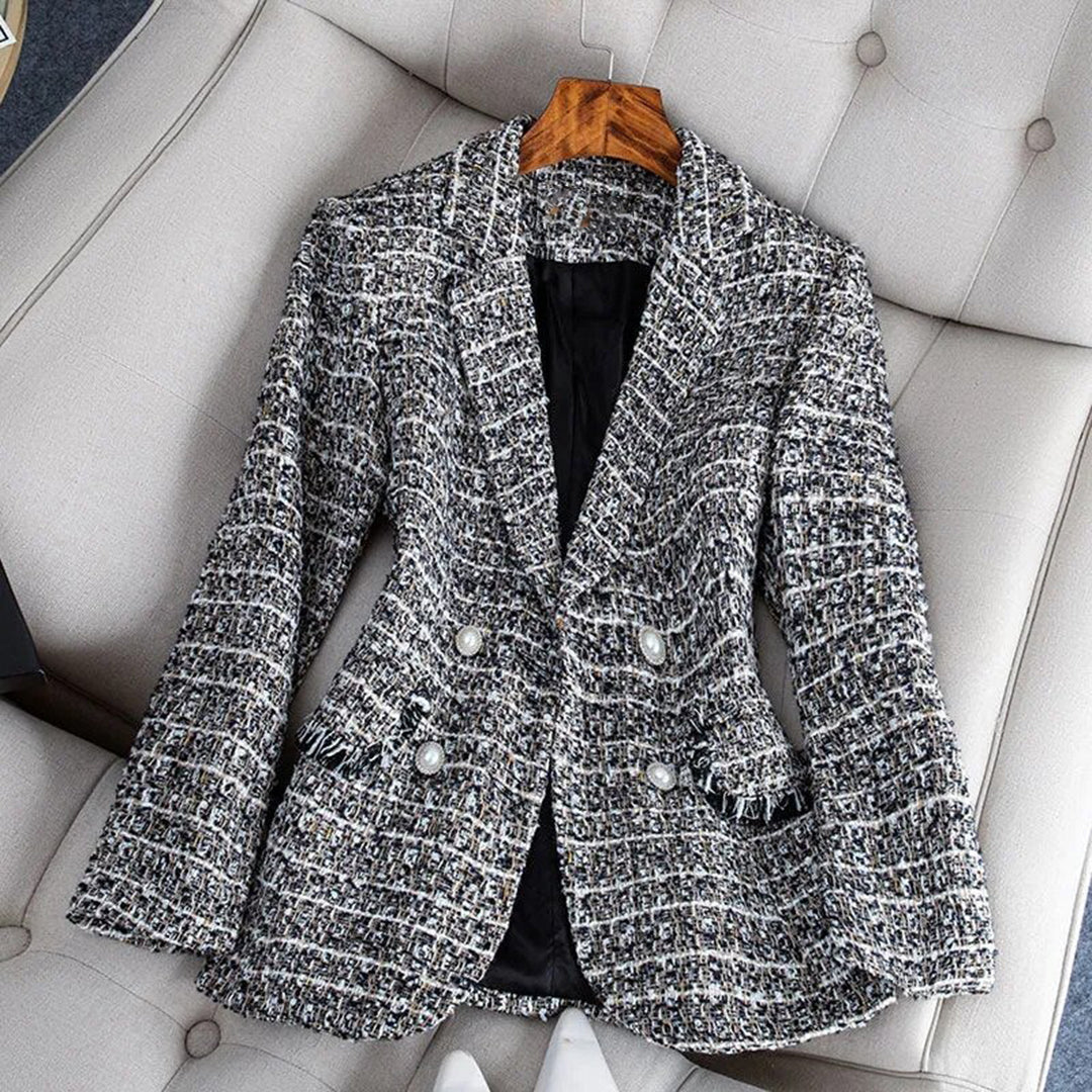 Belezza | Fitted Checkered Tweed Blazer Coat for Women