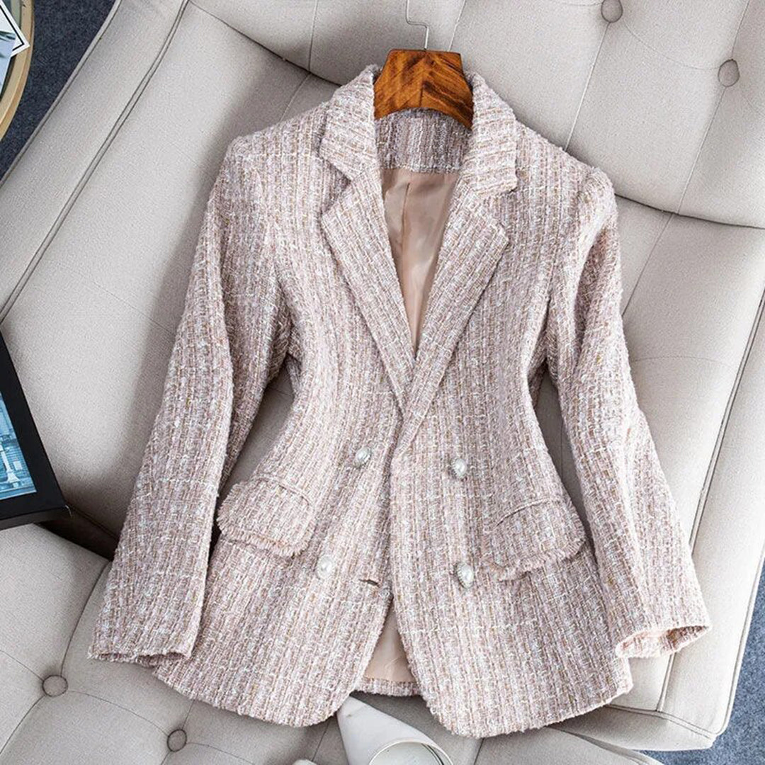 Belezza | Fitted Checkered Tweed Blazer Coat for Women