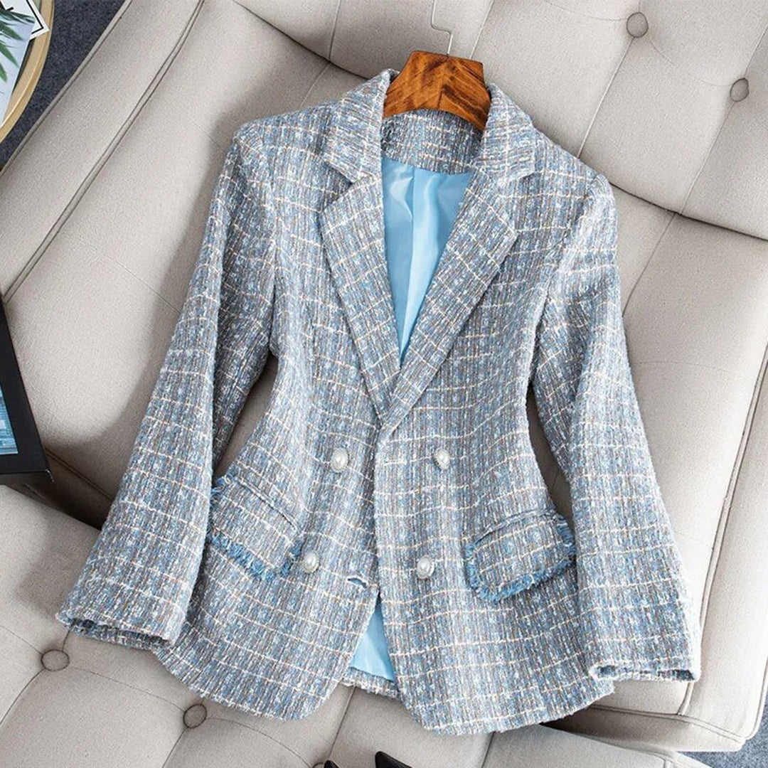 Belezza | Fitted Checkered Tweed Blazer Coat for Women