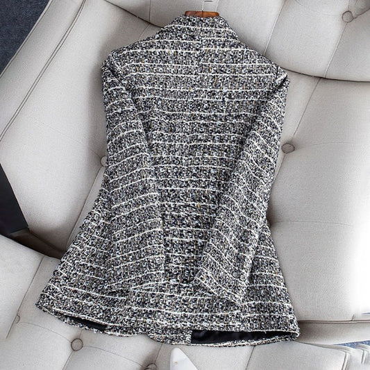 Belezza | Fitted Checkered Tweed Blazer Coat for Women