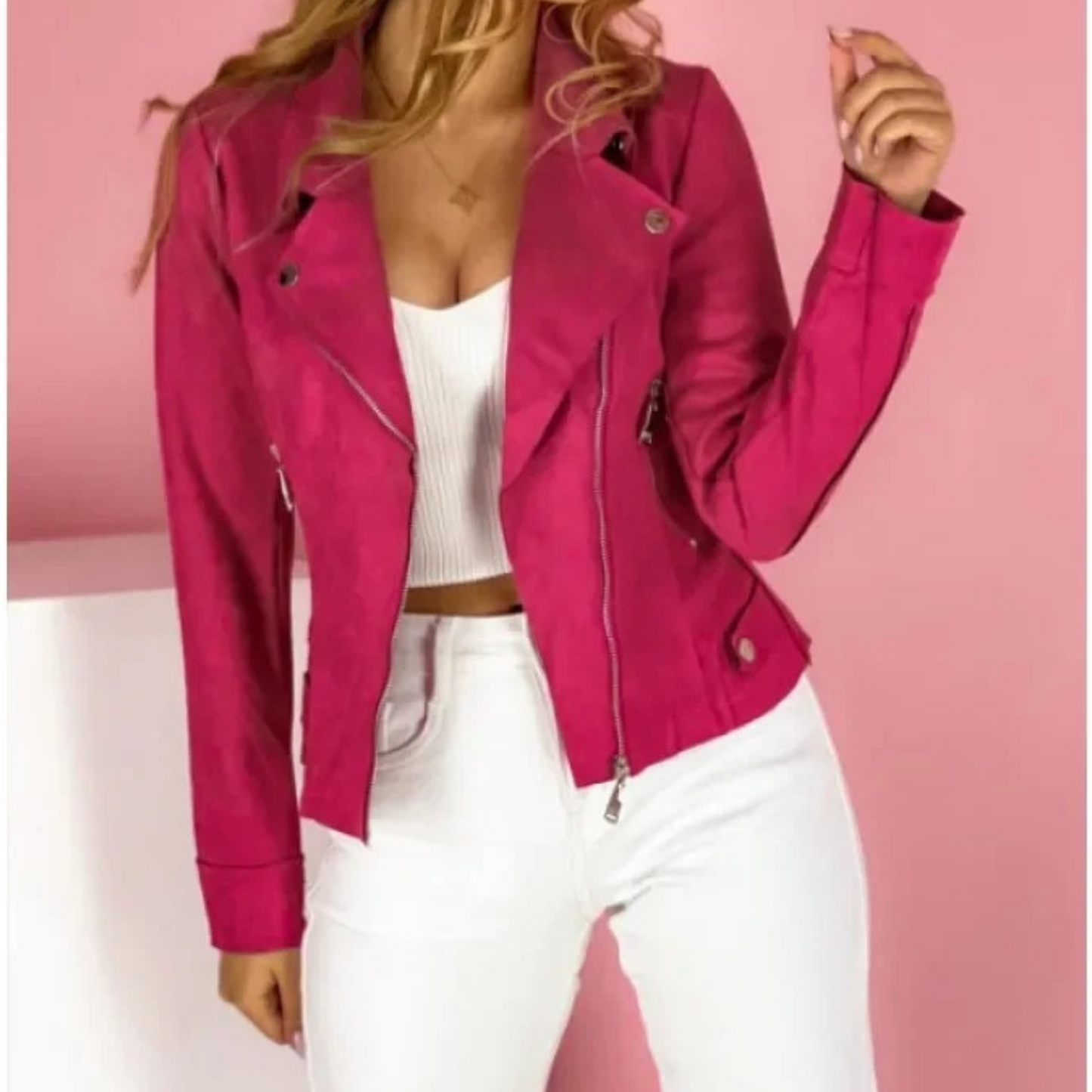 Biker Jacket - Women's Slim Fit Zip-Up Suede Leather Jacket